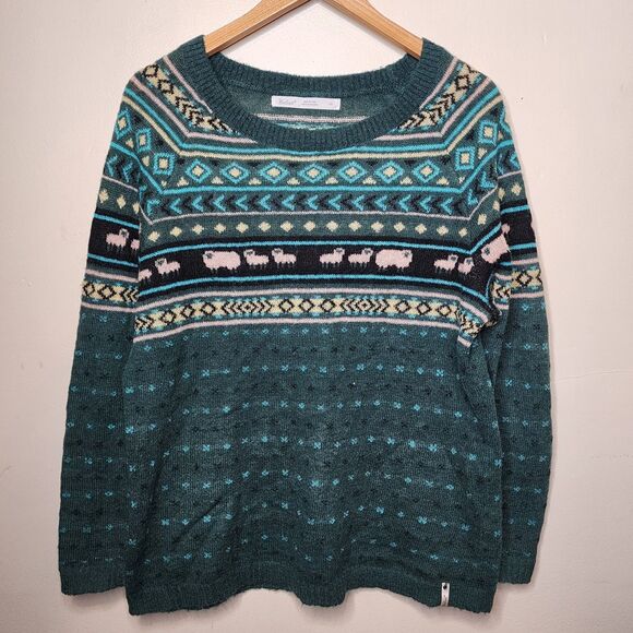 Woolrich Fair isle Sweater Pullover Wool Mohair Sheep Diana Green Womens Large - Picture 13 of 14
